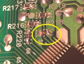 AVR1905 CPU board after removing resistor R218